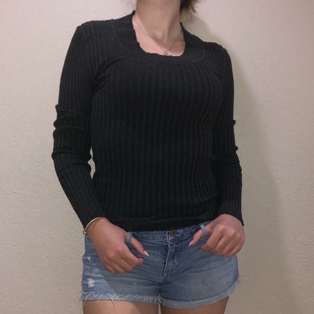 Grey Ribbed Long sleeve Shirt